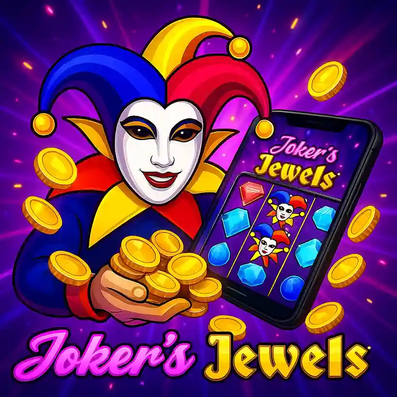 Joker Jewels jester celebrando con monedas doradas