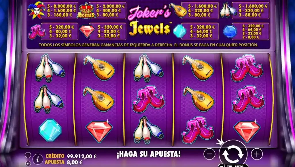 Pantalla de Joker’s Jewels gratis con cerezas, limones, diamantes y símbolos de cartas