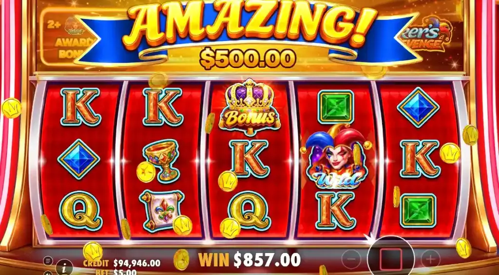 Joker’s Revenge Juego con mensaje Amazing y ganancia de $500,00 en la tirada