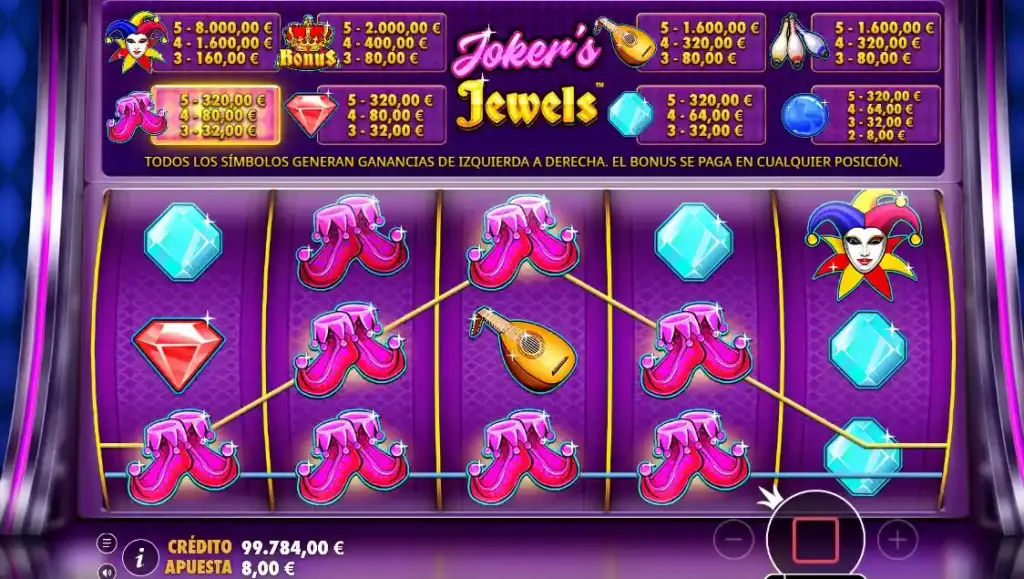 Captura de Joker’s Jewels gratis con cerezas, diamantes y símbolos joker en los rodillos